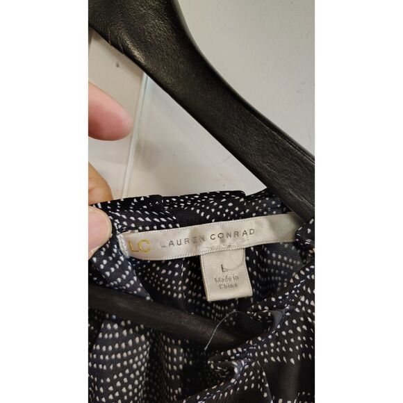 LC Lauren Conrad Large Black and White Spot Cap Sleeve Open Back Tie Top Women's - Picture 4 of 6